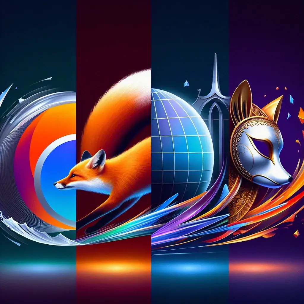 "Perbandingan Browser: Tampilan layar yang menunjukkan antarmuka user-friendly dari Chrome, Firefox, Opera, dan Edge, mencakup fitur-fitur utama dan performa masing-masing browser untuk memperjelas perbandingan mereka."